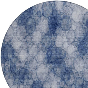 HomeRoots 8' Navy Blue & Ivory Geometric Round Area Rug – Stylish, Washable, Indoor/Outdoor, Durable & Versatile 691496