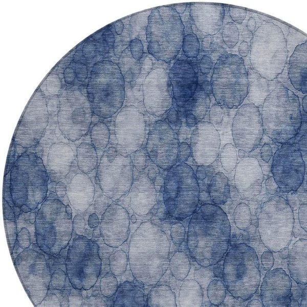 HomeRoots 8' Navy Blue & Ivory Geometric Round Area Rug – Stylish, Washable, Indoor/Outdoor, Durable & Versatile 691496