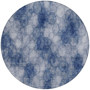 HomeRoots 8' Navy Blue & Ivory Geometric Round Area Rug – Stylish, Washable, Indoor/Outdoor, Durable & Versatile 691496