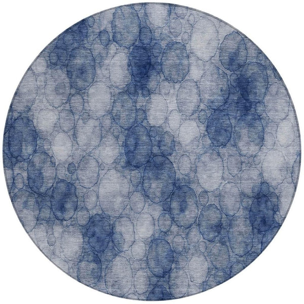 HomeRoots 8' Navy Blue & Ivory Geometric Round Area Rug – Stylish, Washable, Indoor/Outdoor, Durable & Versatile 691496