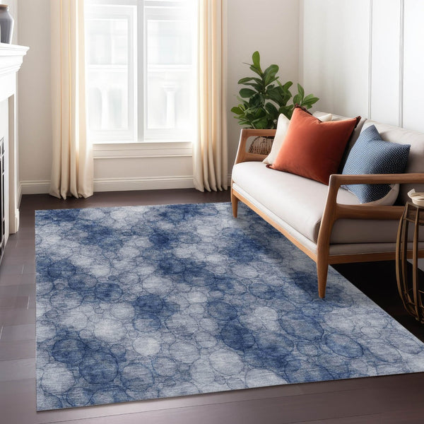 HomeRoots 8' X 10' Navy Blue Abstract Area Rug - Washable, Durable, Chic for Indoor & Outdoor Spaces, Easy Care! 691497
