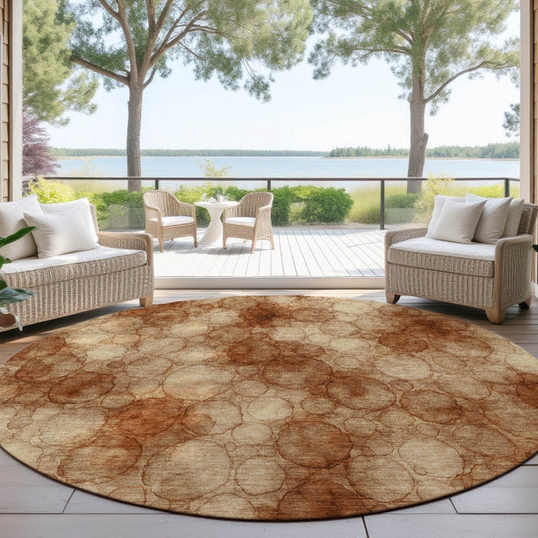 HomeRoots 8' Round Abstract Washable Area Rug in Rust & Orange - Stylish Indoor/Outdoor Décor for Any Space 691502