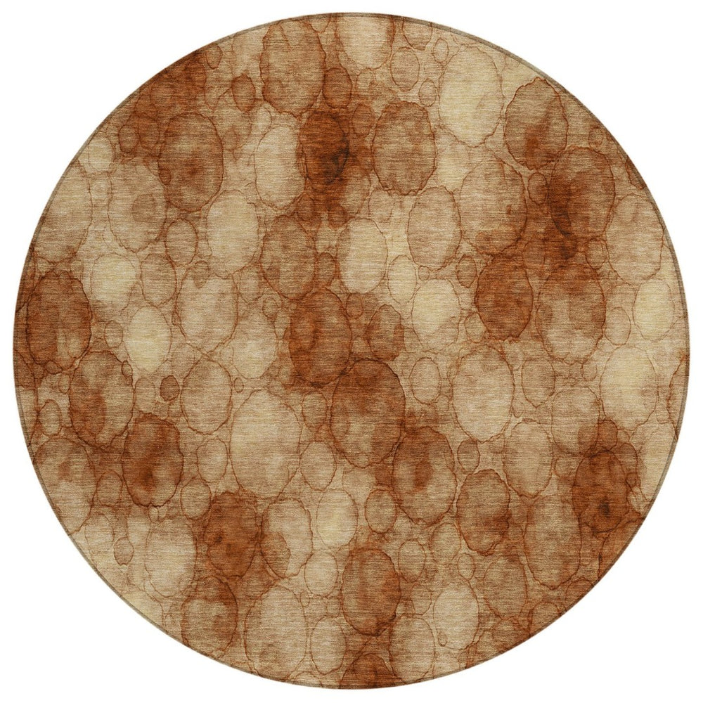 HomeRoots 8' Round Abstract Washable Area Rug in Rust & Orange - Stylish Indoor/Outdoor Décor for Any Space 691502