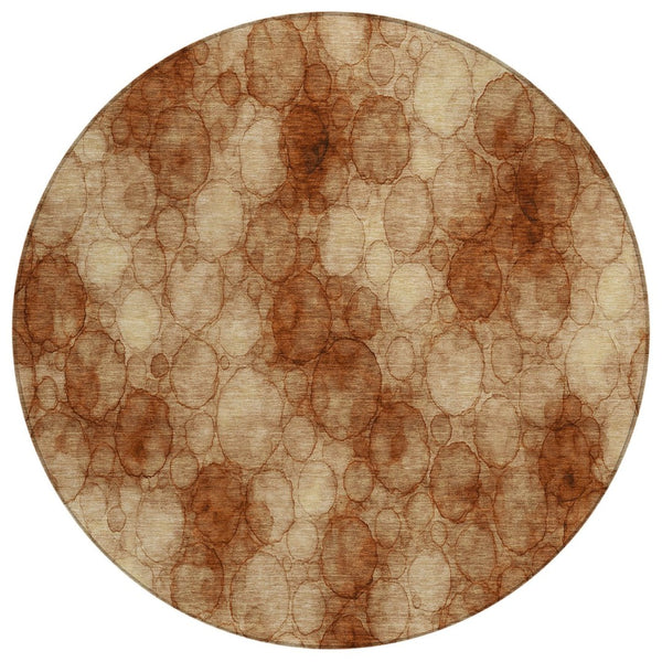 HomeRoots 8' Round Abstract Washable Area Rug in Rust & Orange - Stylish Indoor/Outdoor Décor for Any Space 691502