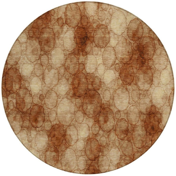 HomeRoots 8' Round Abstract Washable Area Rug in Rust & Orange - Stylish Indoor/Outdoor Décor for Any Space 691502