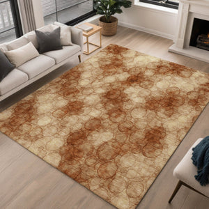 HomeRoots 9' X 12' Stylish Rust and Orange Abstract Washable Area Rug for Indoor and Outdoor Spaces 691504