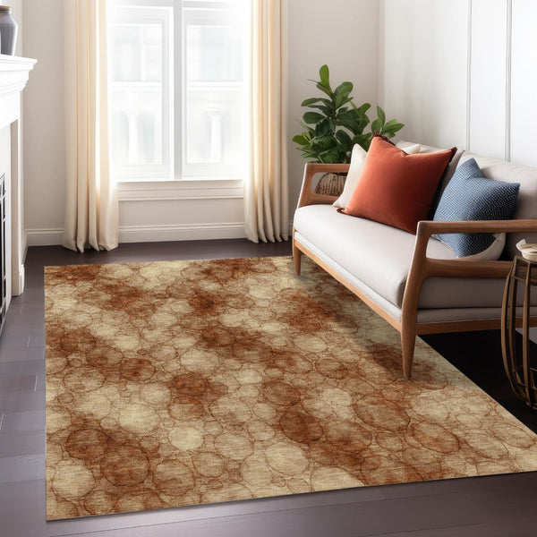 HomeRoots 9' X 12' Stylish Rust and Orange Abstract Washable Area Rug for Indoor and Outdoor Spaces 691504