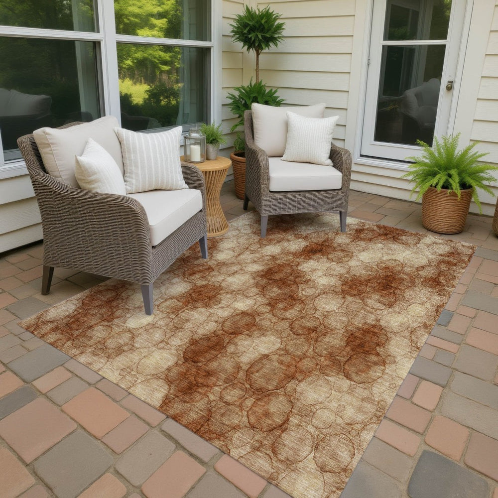 HomeRoots 10' X 14' Rust & Orange Abstract Washable Area Rug – Durable, Stylish, Ideal for Indoor/Outdoor Use! 691505