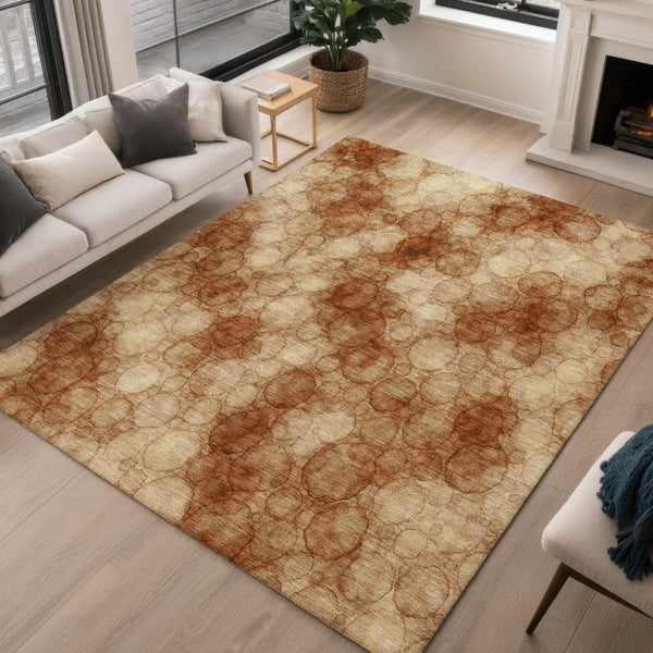 HomeRoots 10' X 14' Rust & Orange Abstract Washable Area Rug – Durable, Stylish, Ideal for Indoor/Outdoor Use! 691505