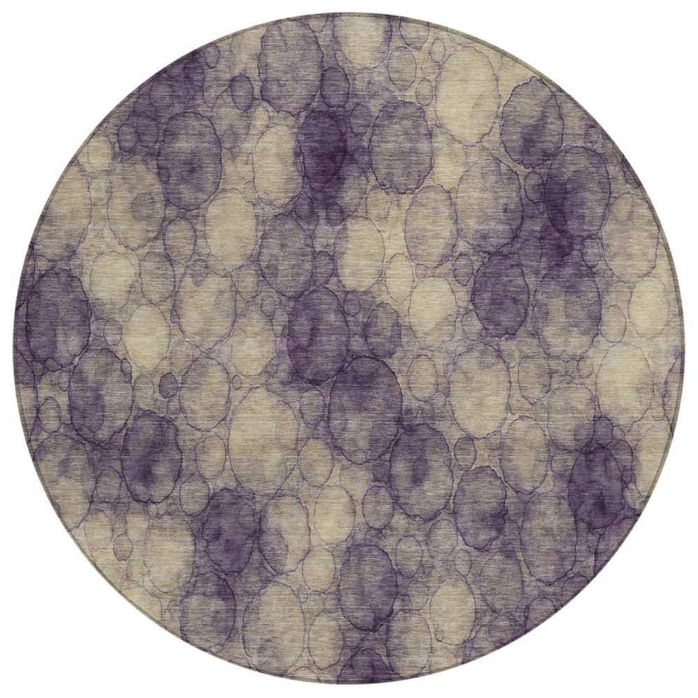 HomeRoots 8' Modern Plum and Wheat Round Abstract Washable Rug - Perfect for Indoor and Outdoor Spaces! 691508