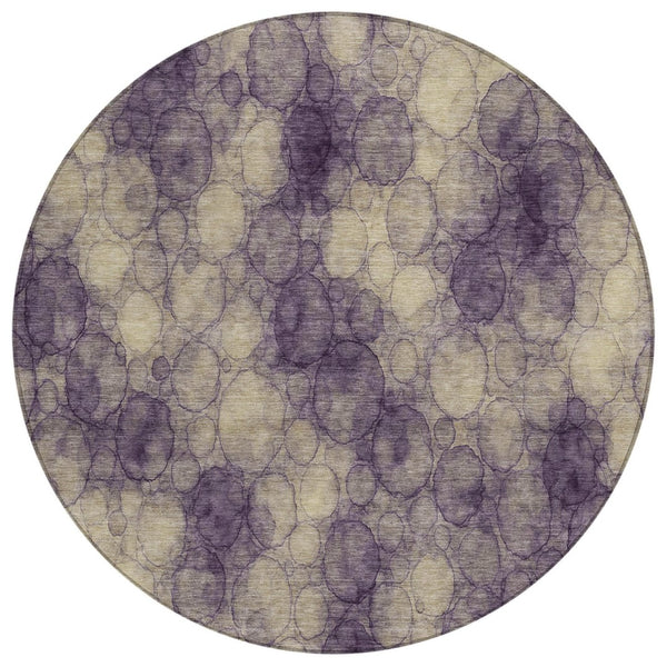HomeRoots 8' Modern Plum and Wheat Round Abstract Washable Rug - Perfect for Indoor and Outdoor Spaces! 691508