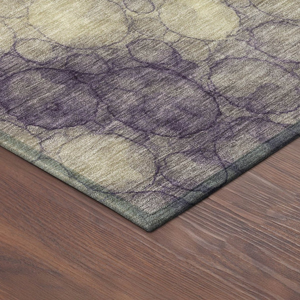 HomeRoots 8' Modern Plum and Wheat Round Abstract Washable Rug - Perfect for Indoor and Outdoor Spaces! 691508