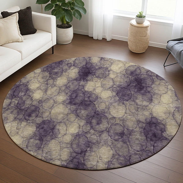 HomeRoots 8' Modern Plum and Wheat Round Abstract Washable Rug - Perfect for Indoor and Outdoor Spaces! 691508