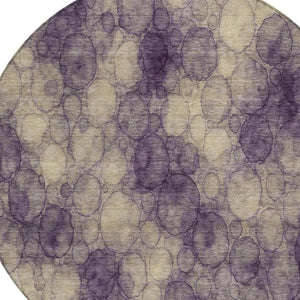 HomeRoots 8' Modern Plum and Wheat Round Abstract Washable Rug - Perfect for Indoor and Outdoor Spaces! 691508