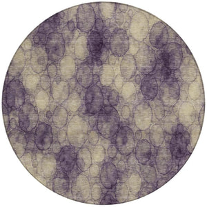 HomeRoots 8' Modern Plum and Wheat Round Abstract Washable Rug - Perfect for Indoor and Outdoor Spaces! 691508