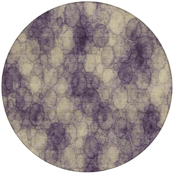 HomeRoots 8' Modern Plum and Wheat Round Abstract Washable Rug - Perfect for Indoor and Outdoor Spaces! 691508