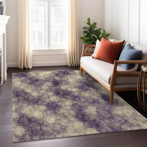 HomeRoots 9' X 12' Stylish Plum & Wheat Abstract Rug - Washable, Durable for Indoor/Outdoor Spaces, Easy Care 691510