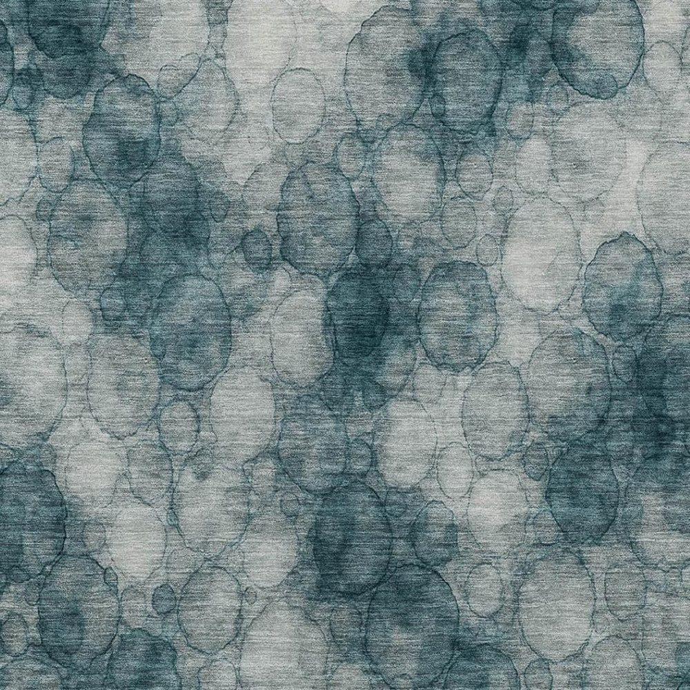 HomeRoots 5' Turquoise and Ivory Abstract Rug - Washable, Durable Indoor/Outdoor Area Rug for High-Traffic Spaces 691513