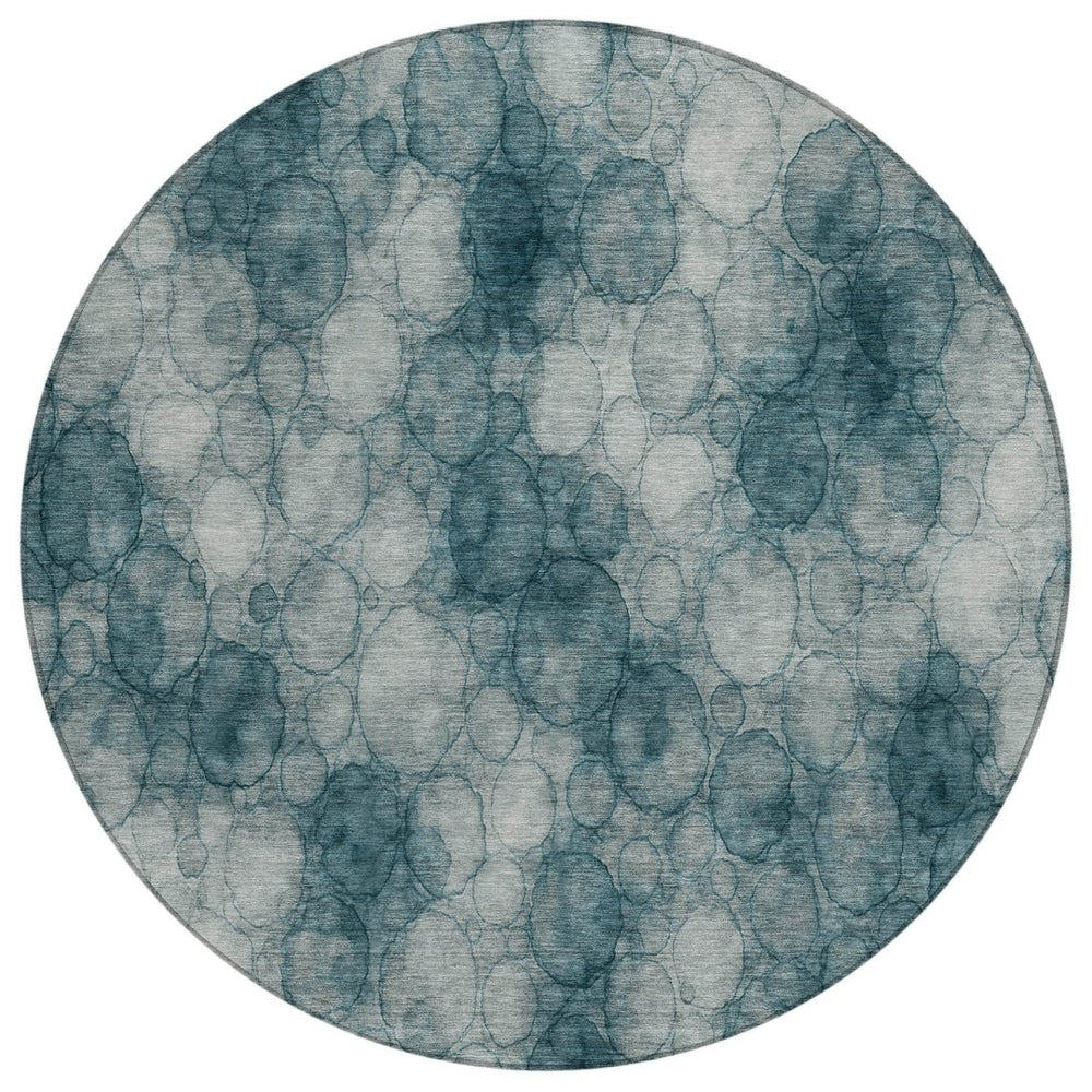 HomeRoots 8' Vibrant Turquoise and Ivory Round Abstract Area Rug - Washable, Durable for Indoor & Outdoor Use 691514