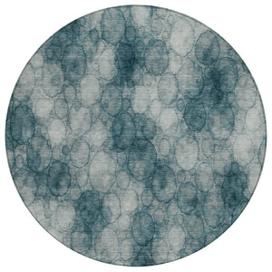 HomeRoots 8' Vibrant Turquoise and Ivory Round Abstract Area Rug - Washable, Durable for Indoor & Outdoor Use 691514