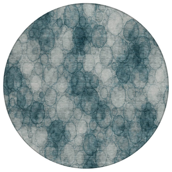 HomeRoots 8' Vibrant Turquoise and Ivory Round Abstract Area Rug - Washable, Durable for Indoor & Outdoor Use 691514