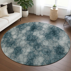 HomeRoots 8' Vibrant Turquoise and Ivory Round Abstract Area Rug - Washable, Durable for Indoor & Outdoor Use 691514