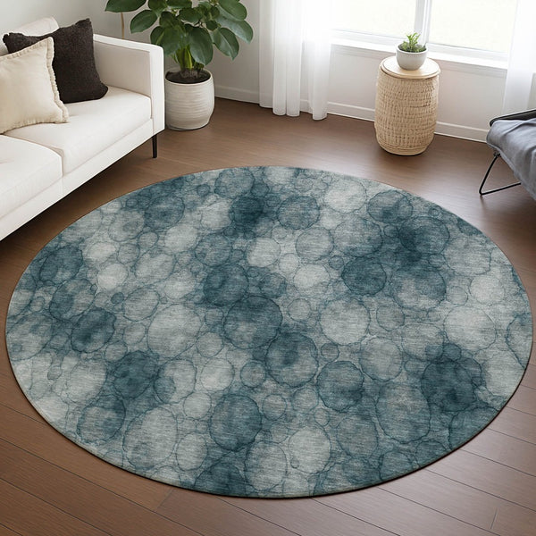 HomeRoots 8' Vibrant Turquoise and Ivory Round Abstract Area Rug - Washable, Durable for Indoor & Outdoor Use 691514