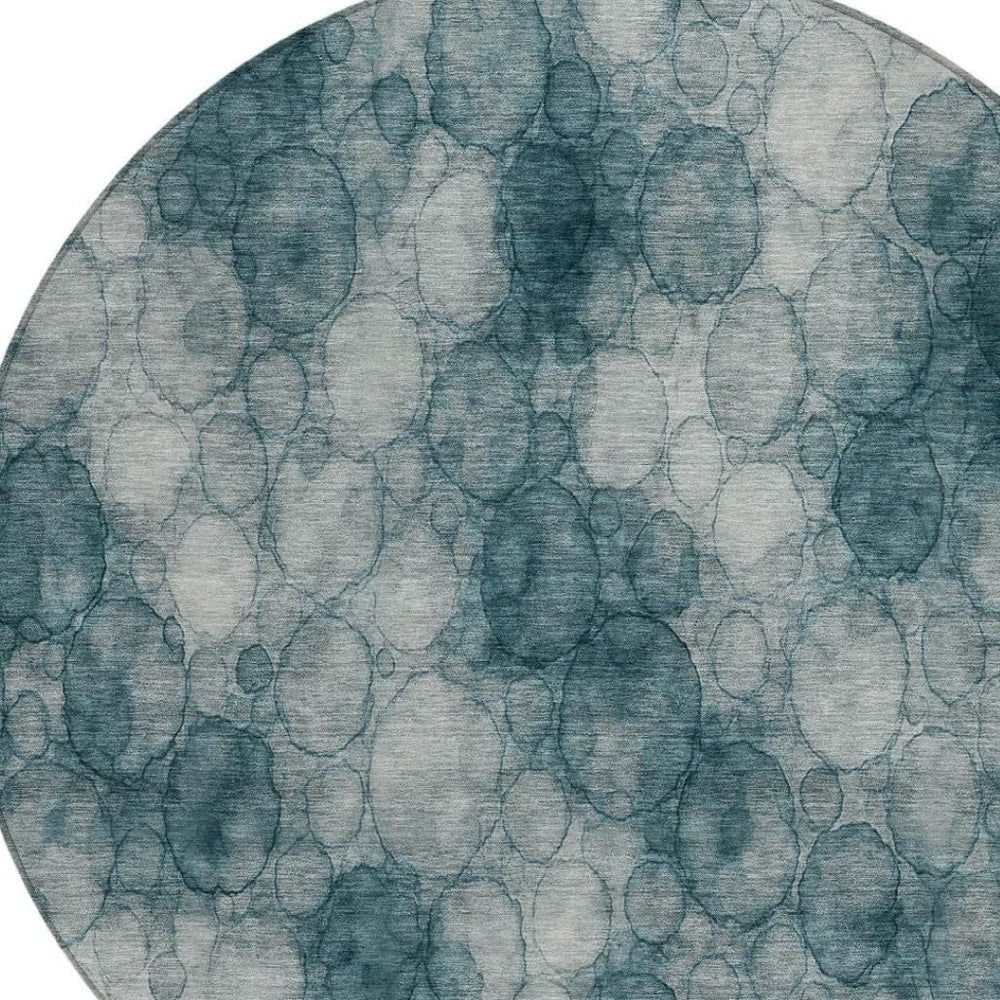 HomeRoots 8' Vibrant Turquoise and Ivory Round Abstract Area Rug - Washable, Durable for Indoor & Outdoor Use 691514