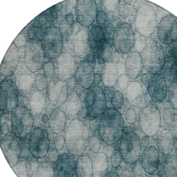 HomeRoots 8' Vibrant Turquoise and Ivory Round Abstract Area Rug - Washable, Durable for Indoor & Outdoor Use 691514