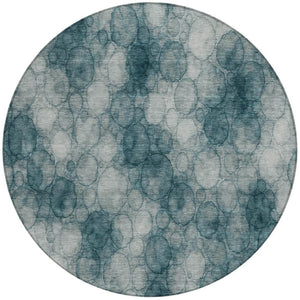 HomeRoots 8' Vibrant Turquoise and Ivory Round Abstract Area Rug - Washable, Durable for Indoor & Outdoor Use 691514