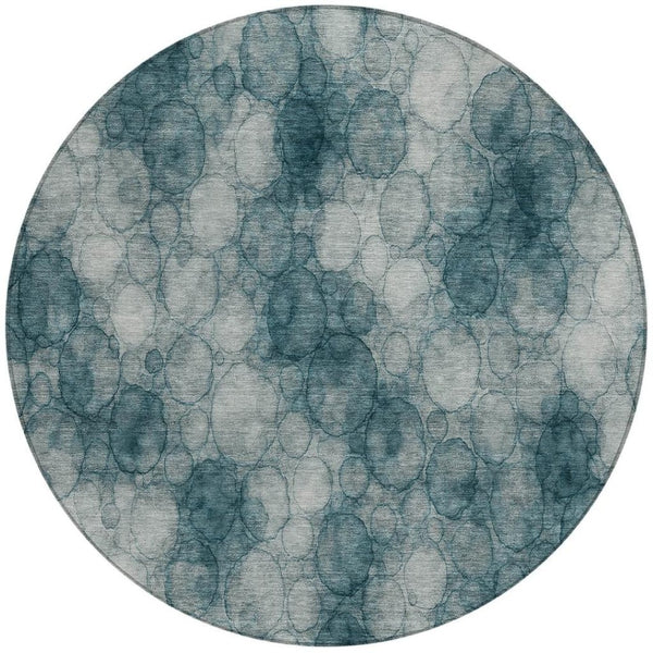HomeRoots 8' Vibrant Turquoise and Ivory Round Abstract Area Rug - Washable, Durable for Indoor & Outdoor Use 691514