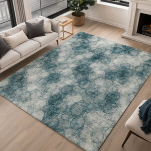 HomeRoots 10' Turquoise and Ivory Abstract Area Rug - Stylish, Washable, Indoor/Outdoor Design for Any Space 691517