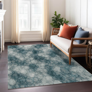 HomeRoots 10' Turquoise and Ivory Abstract Area Rug - Stylish, Washable, Indoor/Outdoor Design for Any Space 691517
