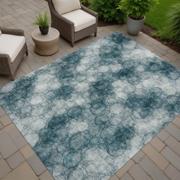 HomeRoots 10' Turquoise and Ivory Abstract Area Rug - Stylish, Washable, Indoor/Outdoor Design for Any Space 691517