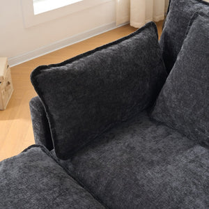 English Elm Beige Chenille Sectional Sofa with Modular Ottoman for Living Room or Studio Black W2603S00006