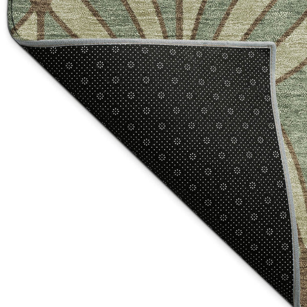 HomeRoots 8' Coastal Seashell Area Rug in Artichoke Green, Brown & Beige - Washable, Durable for Indoors & Outdoors 691520