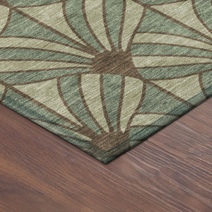 HomeRoots 8' Coastal Seashell Area Rug in Artichoke Green, Brown & Beige - Washable, Durable for Indoors & Outdoors 691520
