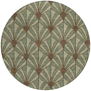 HomeRoots 8' Coastal Seashell Area Rug in Artichoke Green, Brown & Beige - Washable, Durable for Indoors & Outdoors 691520