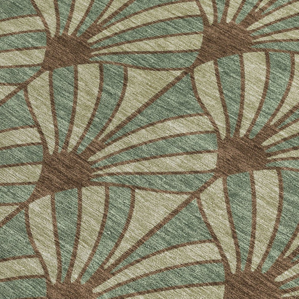HomeRoots 8' X 10' Coastal Seashell Area Rug in Artichoke Green, Brown & Beige - Washable & Durable Design 691521