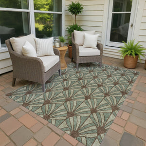 HomeRoots 8' X 10' Coastal Seashell Area Rug in Artichoke Green, Brown & Beige - Washable & Durable Design 691521