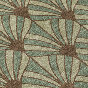 HomeRoots 8' X 10' Coastal Seashell Area Rug in Artichoke Green, Brown & Beige - Washable & Durable Design 691521