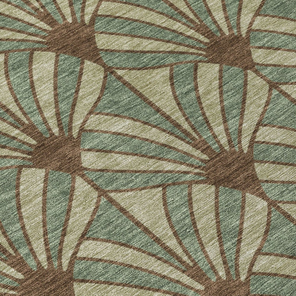 HomeRoots 8' X 10' Coastal Seashell Area Rug in Artichoke Green, Brown & Beige - Washable & Durable Design 691521