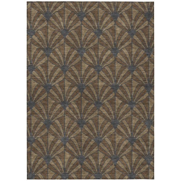 HomeRoots 5' Washable Indoor Outdoor Area Rug in Chocolate Gray & Beige with Seashell Design – Durable & Easy-Care 691525