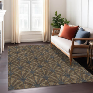 HomeRoots 5' Washable Indoor Outdoor Area Rug in Chocolate Gray & Beige with Seashell Design – Durable & Easy-Care 691525