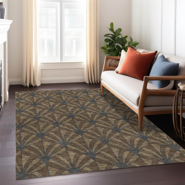 HomeRoots 5' Washable Indoor Outdoor Area Rug in Chocolate Gray & Beige with Seashell Design – Durable & Easy-Care 691525