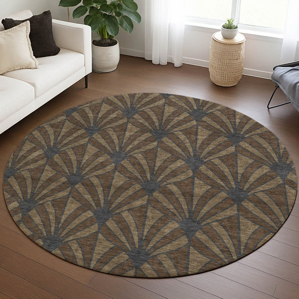 HomeRoots 8' Round Coastal Seashell Area Rug - Durable, Washable, Stylish for Indoor & Outdoor Use, 8ft Design 691526