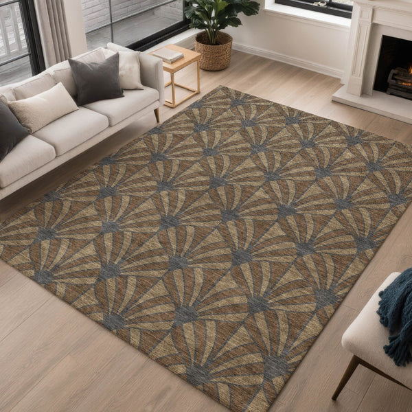 HomeRoots 10' Chocolate Gray & Beige Seashell Washable Area Rug - Durable Indoor/Outdoor Style for High-Traffic Areas 691529
