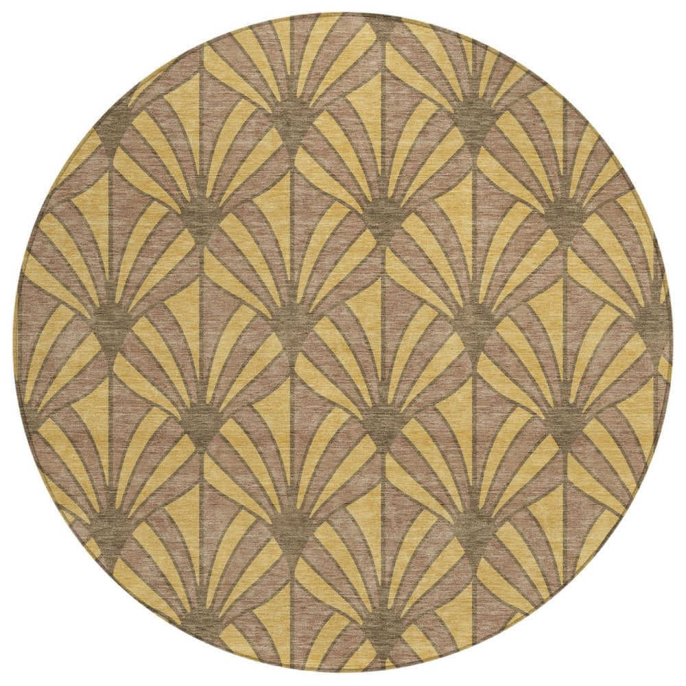 HomeRoots 8' Gold and Brown Round Seashell Area Rug - Stylish, Washable & Durable for Indoor/Outdoor Use 691532