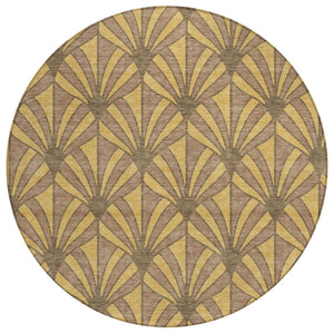 HomeRoots 8' Gold and Brown Round Seashell Area Rug - Stylish, Washable & Durable for Indoor/Outdoor Use 691532