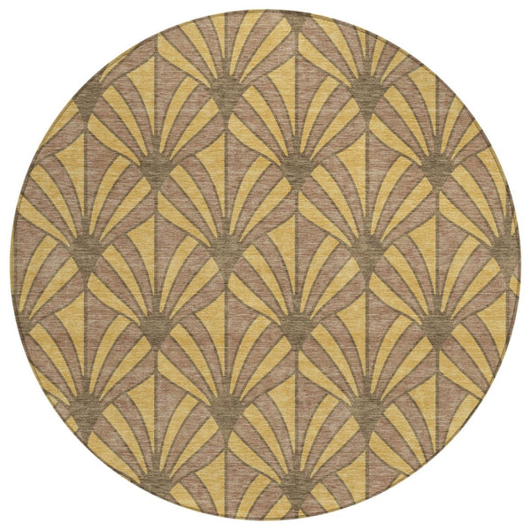 HomeRoots 8' Gold and Brown Round Seashell Area Rug - Stylish, Washable & Durable for Indoor/Outdoor Use 691532